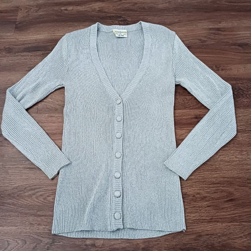 Vintage Norton's Point Silver Metallic Cardigan Lightweight Sweater XS